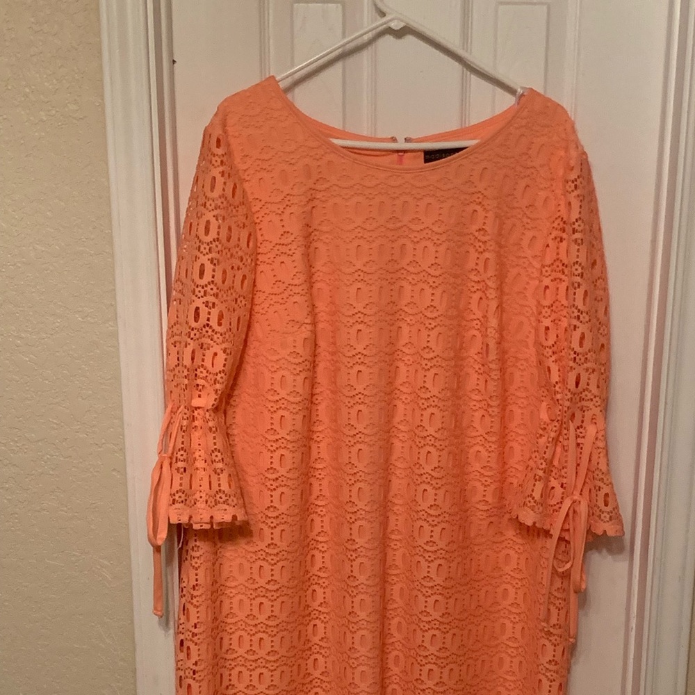 Coral colored lace style dress
